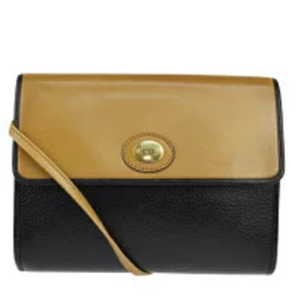 Christian Dior Shoulder Bag Black Brown Leather